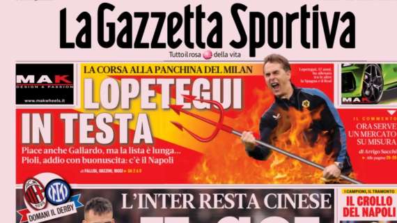 PRIMA PAGINA - Gazzetta: "Il gol di Zhang. Il crollo del Napoli"