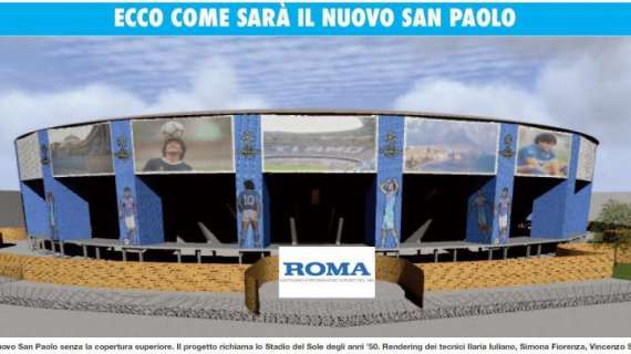 FOTO - Il Roma: "San Paolo, ecco come sarà il nuovo stadio: maxischermi esterni, parcheggi e lavori alla pista d'atletica"