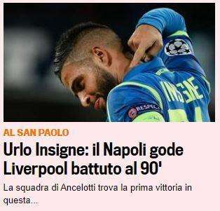 FOTO - Gazzetta titola: "Urlo Insigne, il Napoli gode!". Ma il primo piano è l'Inter che batte il PSV...