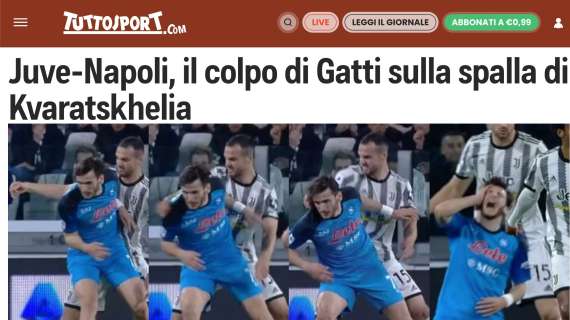 FOTO – Tuttosport surreale: “Ecco il colpo di Gatti sulla spalla di Kvara”