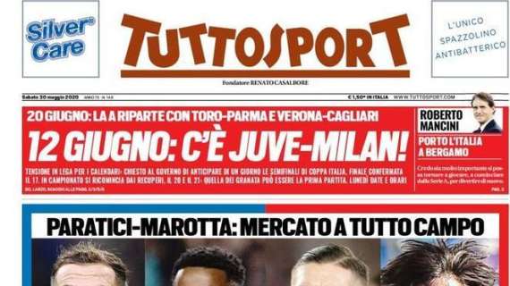 PRIMA PAGINA - Tuttosport anticipa: "Juve-Milan il 12 giugno, tensione per i calendari"