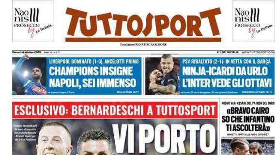 PRIMA PAGINA - Tuttosport titola: "Champions Insigne: Napoli, sei immenso!"