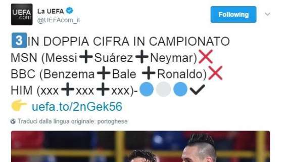 FOTO - L'Uefa conia la HIM, il trio azzurro meglio addirittura della MSN del Barça e della BBC del Real