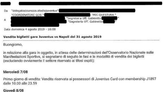 FOTO - Divieto ai nati in Campania per Juve-Napoli, il club bianconero: "Restrizioni comunicate, decide l'Osservatorio"