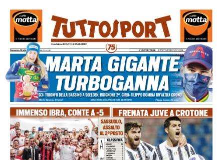 PRIMA PAGINA - Tuttosport in taglio basso: "Napoli show! Dea troppo brutta per essere vera"