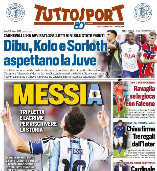 Messi show al Mondiale, Tuttosport: “Messia: tripletta e lacrime per riscrivere la storia”