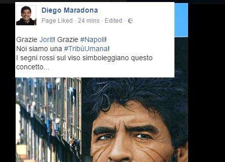 FOTO - Maradona ringrazia Jorit: "Grazie Napoli! Vi spiego il senso dei segni rossi sul viso..."