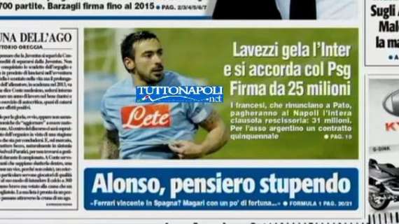FOTO - Tuttosport: "Lavezzi gela l'Inter, il Psg paga i 31mln della clausola: al pocho 5mln a stagione"