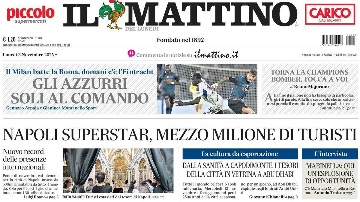 Il Mattino: "Gli azzurri soli al comando"