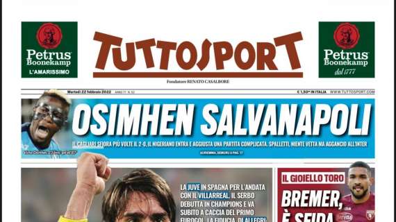 PRIMA PAGINA - Tuttosport: “Osimhen salvaNapoli”