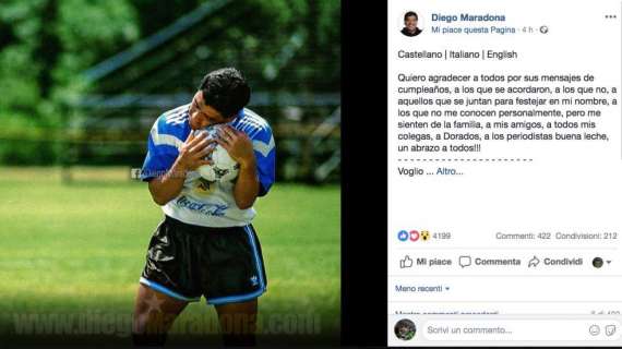 FOTO - Maradona commosso sui social: "Ringrazio tutti per gli auguri"