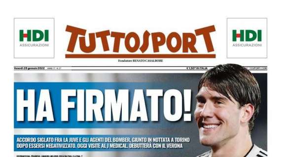 PRIMA PAGINA - Tuttosport apre con Vlahovic alla Juve: “Ha firmato!"