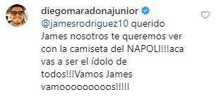 Maradona Jr scrive a James: "Qui a Napoli saresti l'idolo di tutti!"