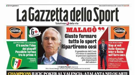 PRIMA PAGINA - Gazzetta: "Grazie Dea! Malagò, giusto fermare lo sport"