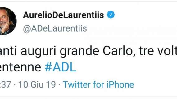 FOTO - De Laurentiis: "Auguri al grande Carlo, tre volte ventenne"