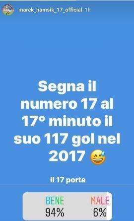 FOTO - Dopo la coincidenza del 17, Hamsik sfida la cabala napoletana sui social: "Ora porta bene?"