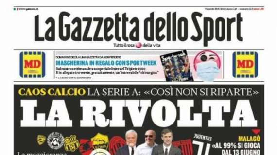PRIMA PAGINA - Gazzetta dello Sport: "La rivolta, i club contestano il protocollo"