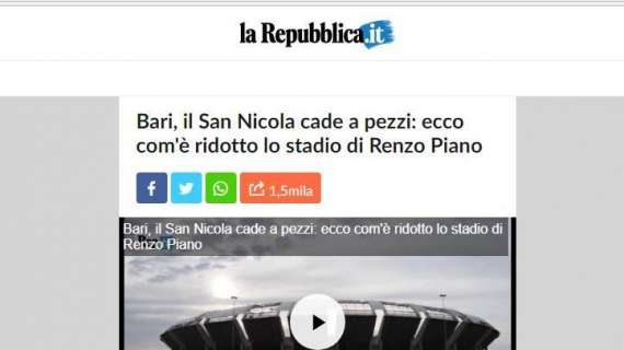 FOTO - ADL: "S. Nicola vale 100 S. Paolo". A Bari dicevano un anno fa: "Cade a pezzi, è vecchio a 27 anni!"