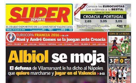 PRIMA PAGINA - Superdeporte titola: "Albiol ha chiesto al Napoli di andare via, vuole il Valencia"