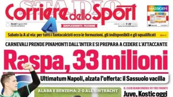 PRIMA PAGINA - CdS: "Ultimatum Napoli: Raspa, 33 milioni"