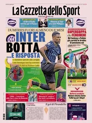 Inter che mazzata. Gazzetta: "Dumfries fuori almeno due mesi"