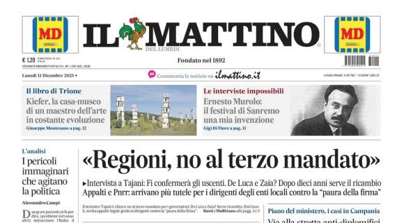 PRIMA PAGINA - Il Mattino: "Il Napoli fa i conti con la Champions"