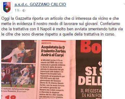 FOTO - Il Napoli acquista Zerbin, il Gozzano conferma: "Trattativa ben avviata ma le cifre sono diverse"
