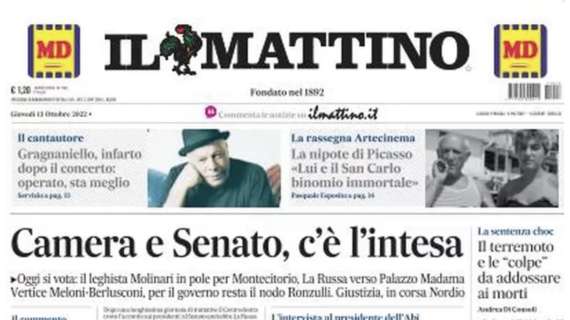 PRIMA PAGINA - Il Mattino: "Innamorati! Napoli show, pubblico in delirio" 