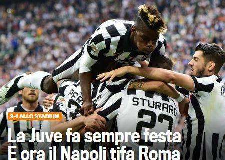 FOTO - Il titolo della Gazzetta: "La Juve fa sempre festa. Ora il Napoli tifa Roma"