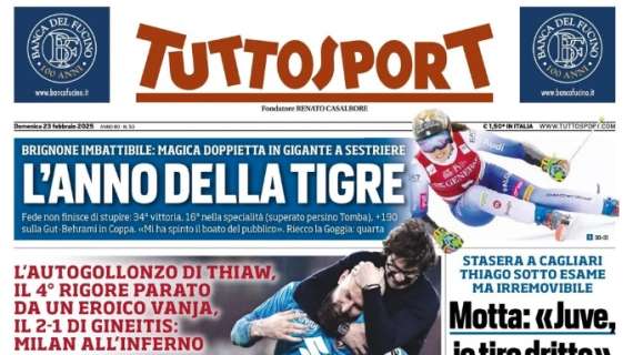 Tuttosport: "Sballo Toro! Lautaro riporta l'Inter in vetta, ma che fatica"