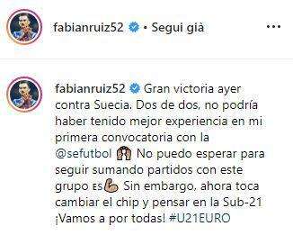 FOTO - Fabiàn esulta per l'esordio da titolare con la Spagna: "Non potevo avere esperienza migliore"