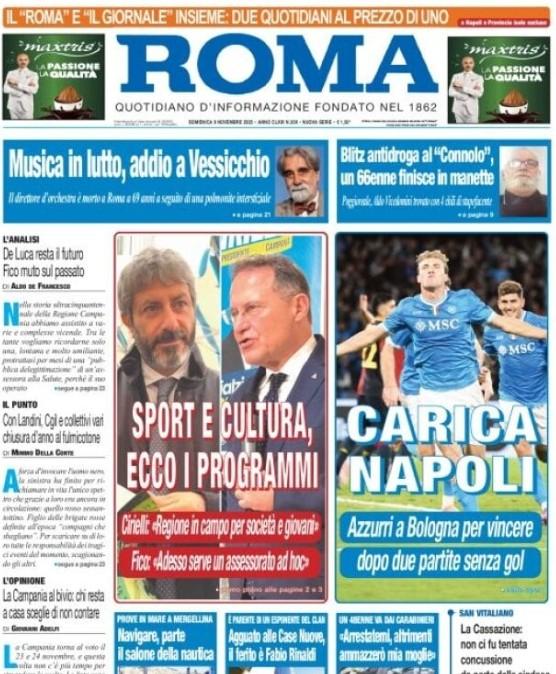 L'apertura de Il Roma: "Carica Napoli! Azzurri a Bologna per vincere"