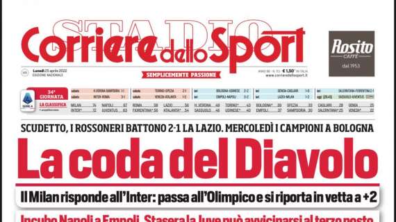 PRIMA PAGINA - Corriere dello Sport: "Incubo Napoli a Empoli"
