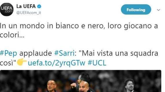 FOTO - La UEFA si inchina a Sarri e Guardiola: "In un mondo in bianco e nero, loro giocano a colori.."