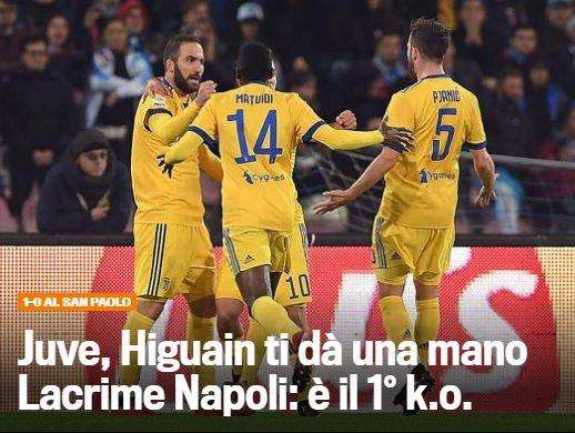 FOTO - Gazzetta: "Juve, Higuain ti dà una mano. Lacrime Napoli, è il primo ko"