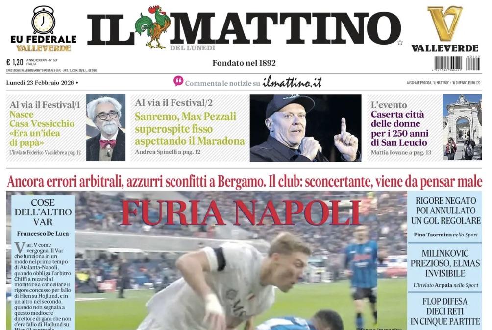 Il furto di Bergamo in prima pagina su Il Mattino: "Furia Napoli"