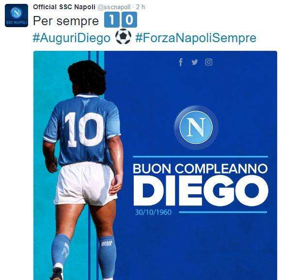 FOTO - Il Napoli omaggia Maradona: "Per sempre 10, auguri Diego"