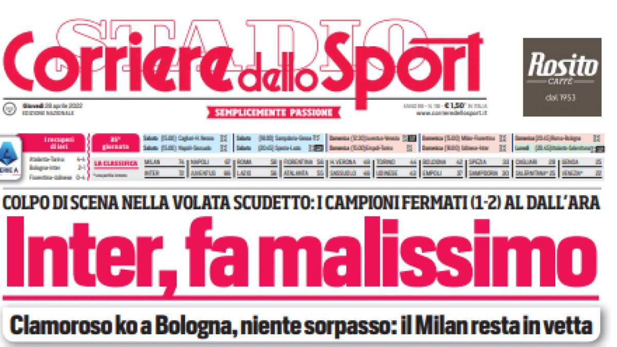 PRIMA PAGINA - CdS: "Inter, fa malissimo"