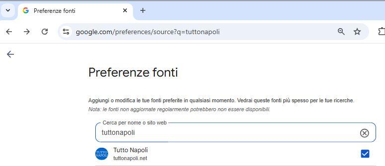 Google "Fonti preferite", aggiungi subito TuttoNapoli e personalizza le tue notizie