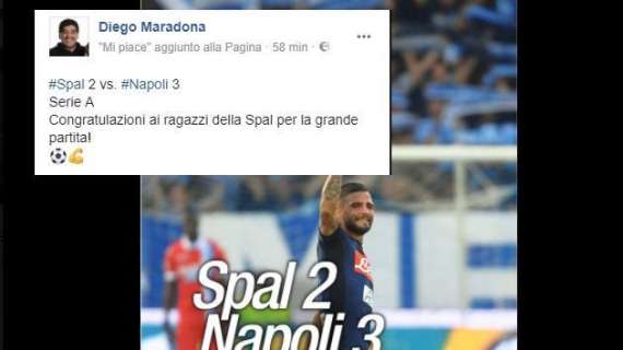 FOTO - Maradona esulta, ma dedica un messaggio alla SPAL: "Ragazzi, grande partita!"