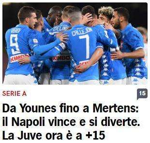 CdS elogia il Napoli: "Da Younes fino a Mertens, il Napoli vince e si diverte"