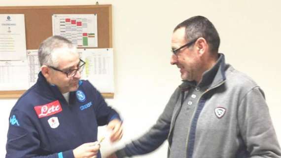 FOTO - Sarri incontra Fortunato Cerlino, il 'Don Pietro' di Gomorra: "Grazie mister!"
