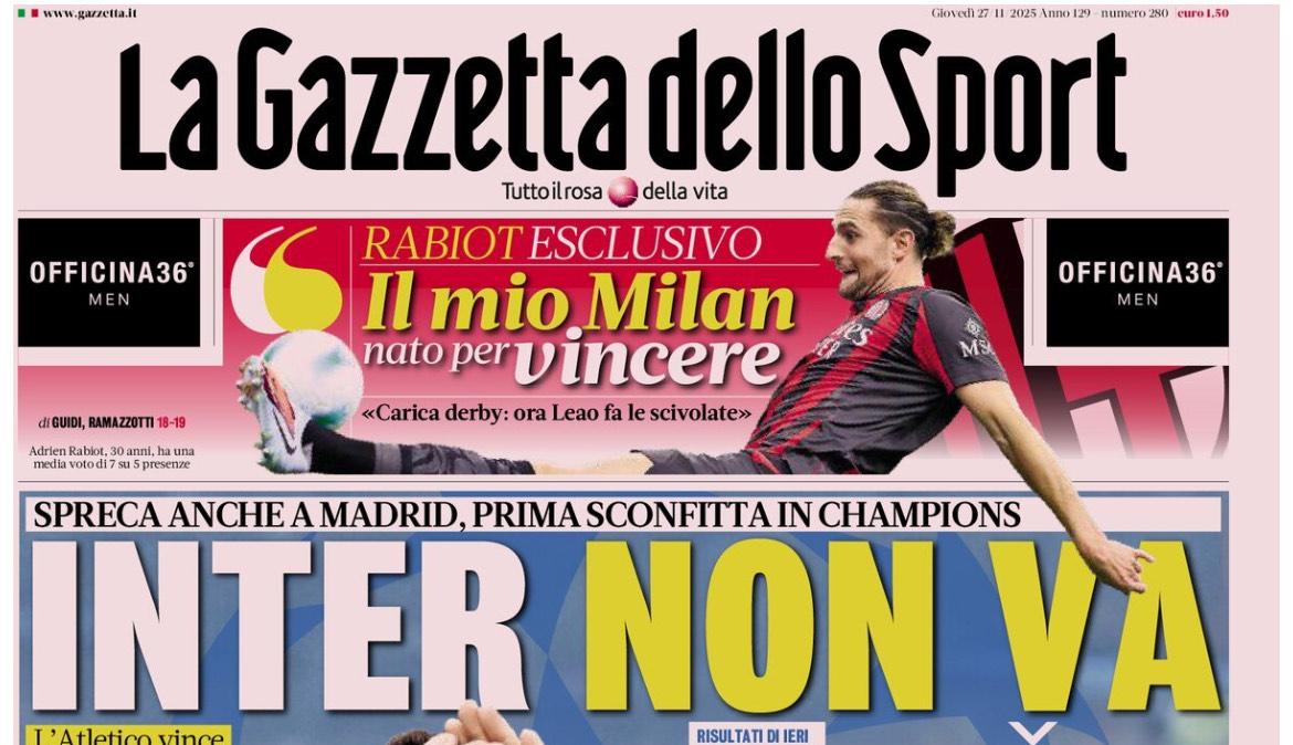 La Gazzetta dello Sport lancia l'allarme: "L'Inter non va e spreca anche a Madrid"