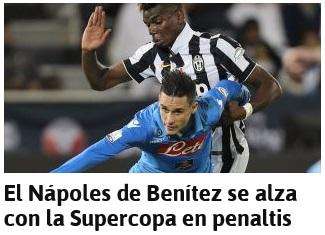 FOTO - As elogia la squadra di Benitez: "Il Napoli alza la Supercoppa ai rigori"