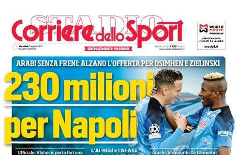 PRIMA PAGINA – CdS Campania: “230 milioni per il Napoli”