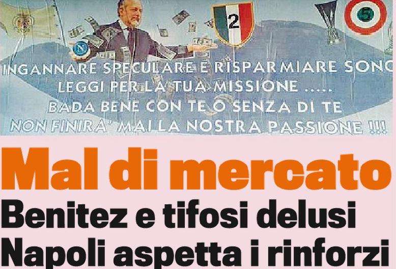 FOTO - Gazzetta - Tifosi esasperati, striscione all'indirizzo di ADL: "Ingannare, speculare e risparmiare..."