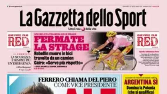 PRIMA PAGINA - Gazzetta sul rientro di Del Piero in società: "Ale Juve"