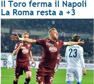 FOTO - Sportmediaset titola: "Il Toro ferma il Napoli. La Roma resta a +3"