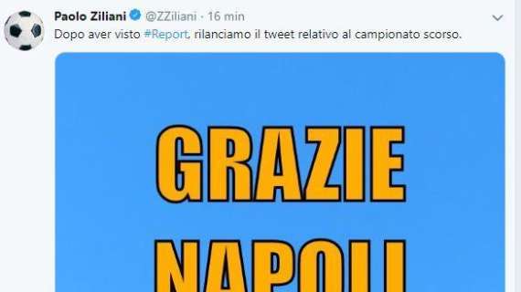 FOTO - Ziliani dopo il servizio di Report: "Rilanciamo il tweet relativo all'anno scorso, Napoli campione!"