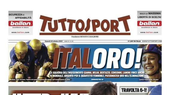 PRIMA PAGINA - Tuttosport: “Bum bum bum Napoli: 3-0 al Legia e che gol di Insigne”
